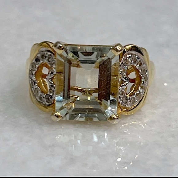 Green Amethyst White Zircon 14K YG Sterling Silver Ring - Picture 6 of 13